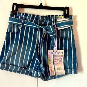 Blue Spice juniors blue and white striped shorts